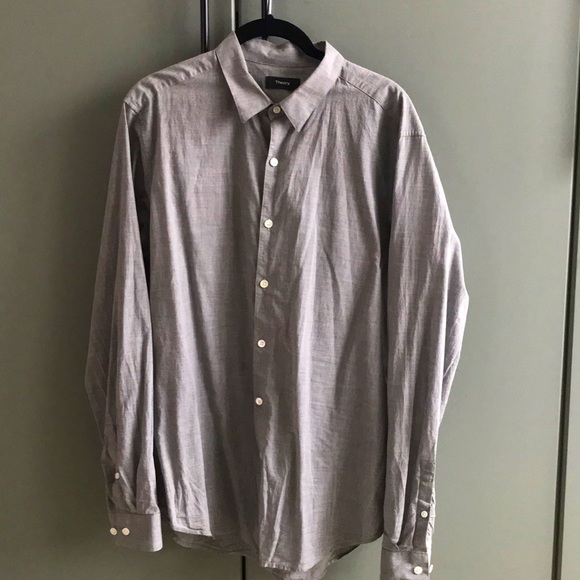 light gray THEORY 100% cotton button down longsleeve lightweight shirt EUC - Picture 1 of 6